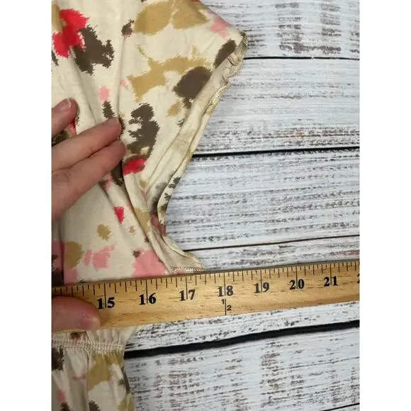 Calvin Klein Babydoll Y2K Top Small Short Sleeves Floral Multicolor Cream 2000s - Picture 5 of 6